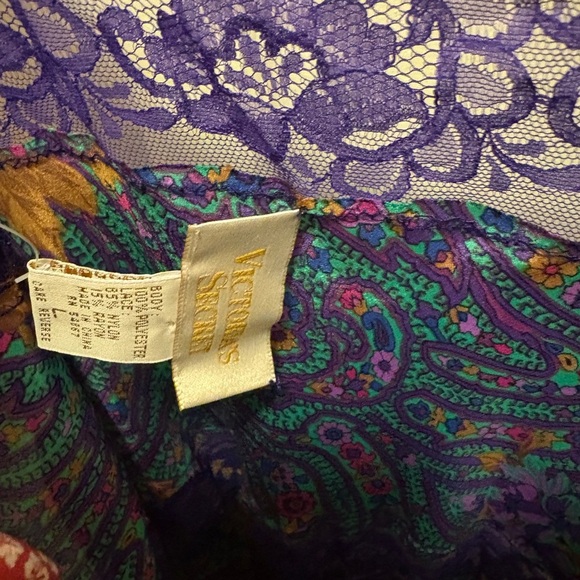 Victorias Secret Vintage Gold Label Lace Trim Multicolor Paisley Nightgown NWT!! - Picture 4 of 14